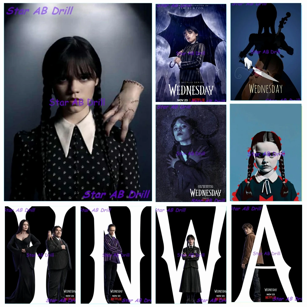

Wednesday Addams Diamond Painting Aesthetic Horror Film Details Kawaii Art 5D Diy Full Round Drill Cross Stitch Kit Home Decor
