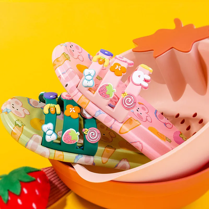 

Cute Cartoon Small Object Decoration Children Fashion Girls Slippers Flat Indoor Non-slip Casual Soft Breathable Drop Shipping