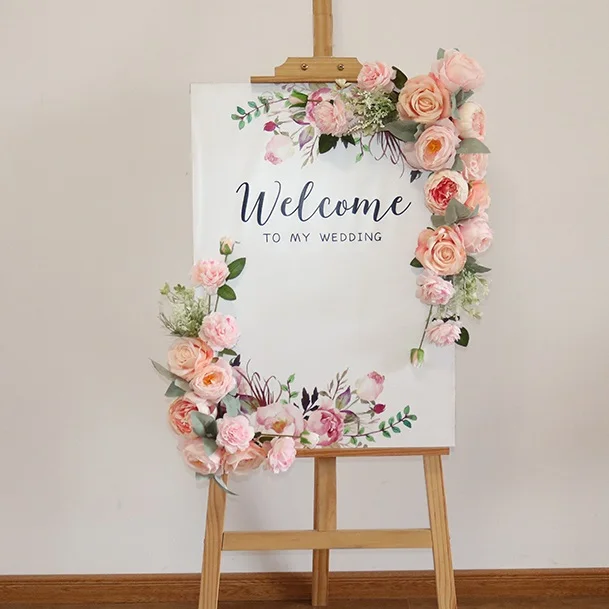 New Custom Wedding Floral Props Welcome Card Florals Artificial Creative Sign Corner Floral Decor Garland Flower Bouquet