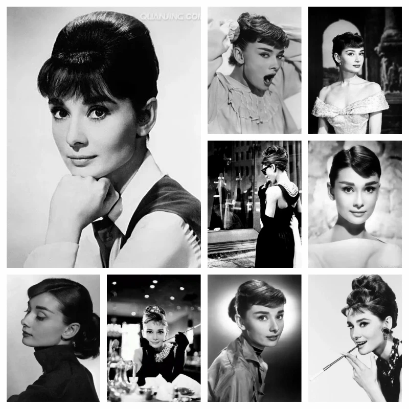 DIY Audrey Hepburn Black And White Painting Diamond Embroidery Kits Famous Actor Star Art Picture Cross Stitch Mosaic Home Decor