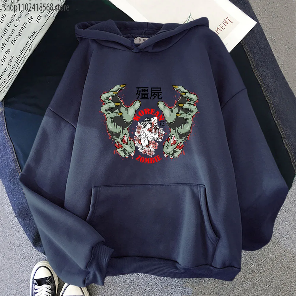 

Korean Zombie Hoodies Hot Anime Sweatshirts Kpop Streetwear Women Autumn Winter Pullover Harajuku Pullover Gothic Clothes Fleece