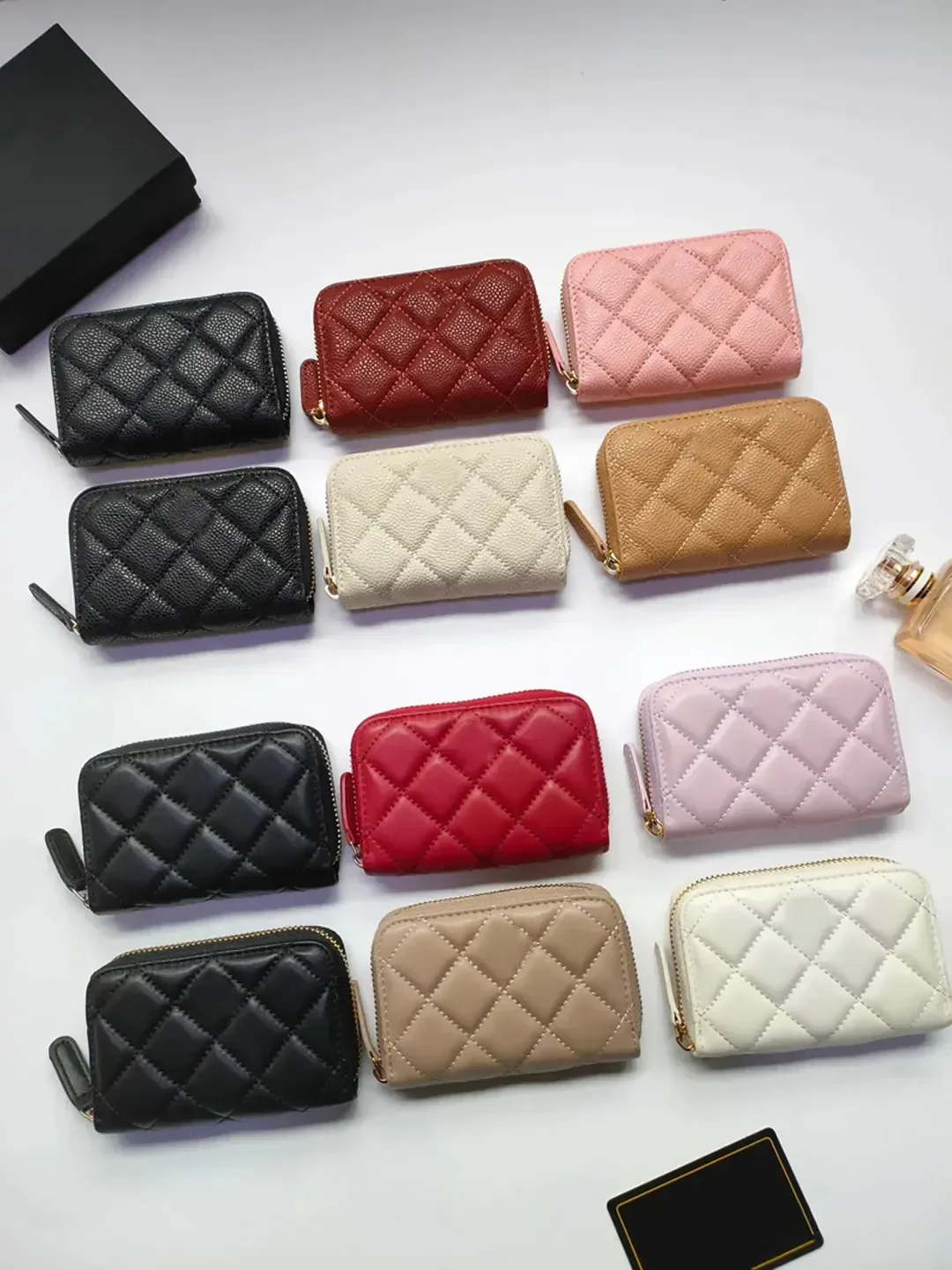 

C Fashion Designer Women Card Holders Fold Flap ClassiC Pattern Caviar Lambskin Wholesale Black Woman Small Mini Wallet Purse
