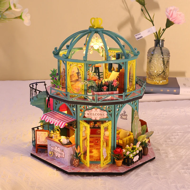 

DIY Wooden Dollhouse Miniature Blue Ocean Villa Doll House with Furniture Kit Casa Toys for Children Girls Birthday Gifts