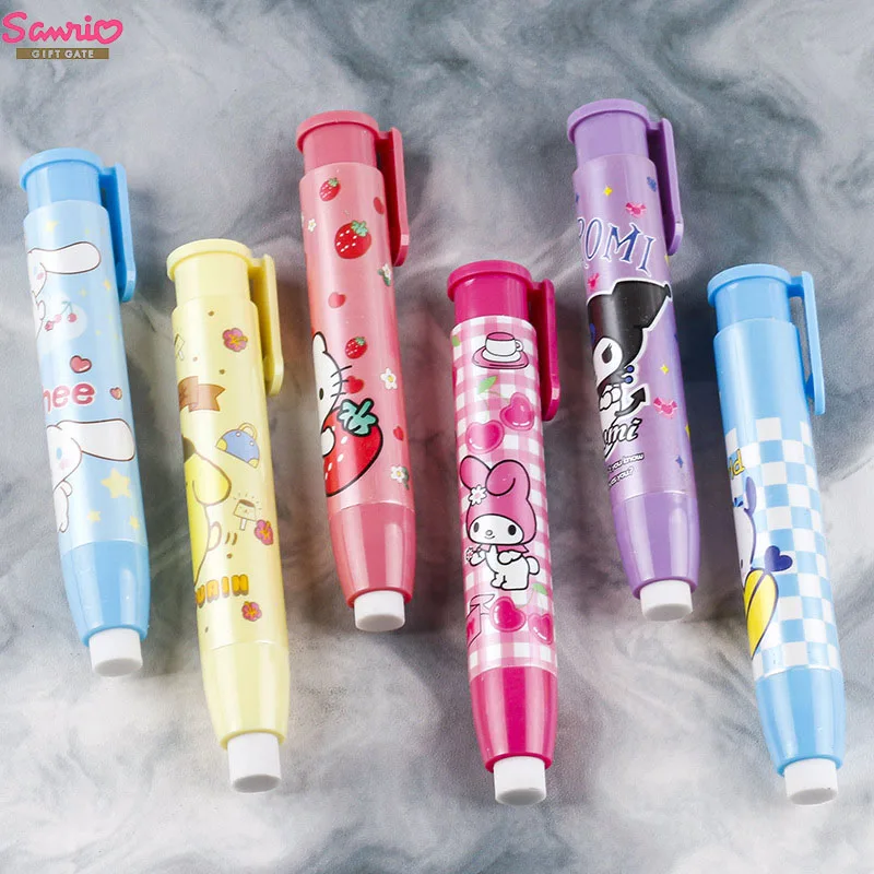 

12-24pcs Sanrio Hello Kitty Presses Girls Hearts Primary Secondary School Students Cartoon Erasers Kawaii Stationery Supplies