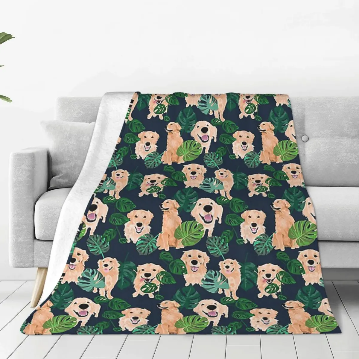 

Golden Retriever Tropical Blanket Coral Fleece Plush Summer Dog Lover Portable Soft Throw Blanket for Sofa Travel Bedspreads