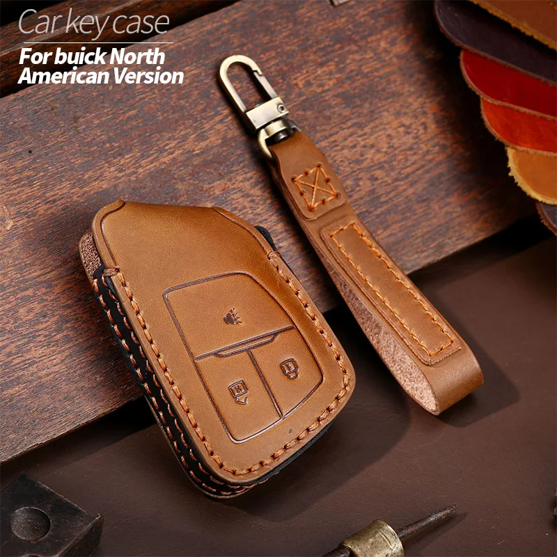 

Top Layer Leather Car Key Case Shell Cover For Buick North American Version Interior Accessories Retro Style Cowhide Bag