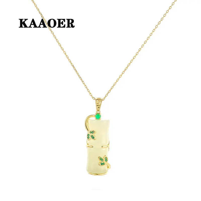 

KAAOER 2022 NEW 100% S925 New natural Hetian jade Bamboo Festival pendant women's Mother's Day necklace women's clavicle chain