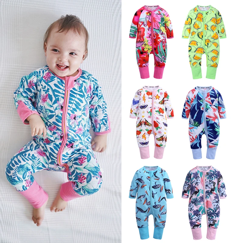 

Autumn Long Sleeve Florla Aniaml Print Baby Rompers Newborn Boys Girls Playsuit Overalls Cotton Baby Jumpsuit Newborn Clothes