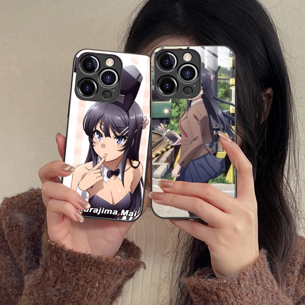 Anime Sakurajima Mai Mobile Cell Phone Case for iPhone 16 15 14 13 12 11 X XR XS 8 Pro Max Plus Mini PC Glass Cover Shell