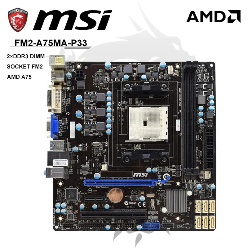 

MSI FM2-A75MA-P33 FM2 Motherboard DDR3 Motherboard FM2 16GB USB3.0 PCI-E 2.0 AMD A75 ATX For AMD A10/A8/A6/A4 cpus