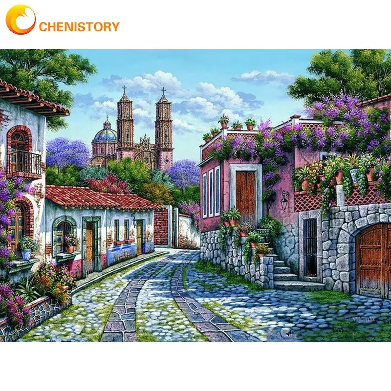 

CHENISTORY Oil Painting By Numbers On Canvas Paintings On Number Towns Landscape Number Painting Home Decor Gift For Handiwork