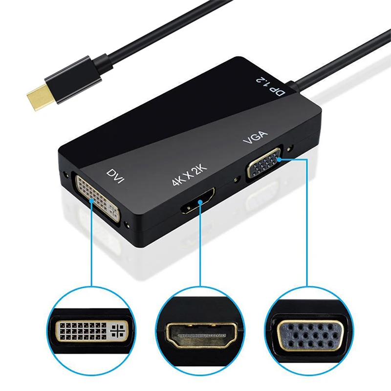 

Док-станция с портом дисплея 3 в 1 Thunderbolt 4K Mini DP «папа»-HDMI-совместимый адаптер DVI VGA «мама» конвертер концентратор
