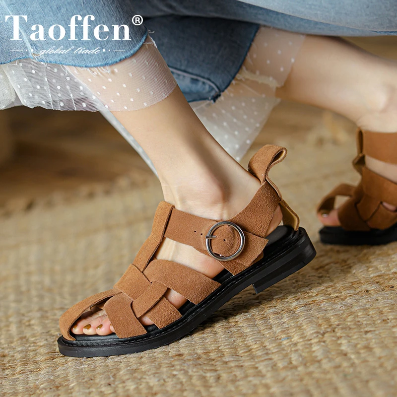 

Taoffen 2022 Ins Women Real Leather Sandals Summer Fashion Shoes For Women Roman Daily Vacation Female Footwear Size 34-39