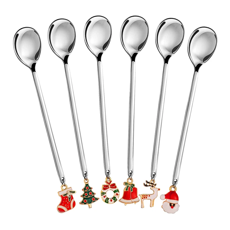 

6 Pack Christmas Stainless Steel Stirring Spoon Coffee Spoon Tea Spoon Dessert Spoon Xmas for Party Table Decorations