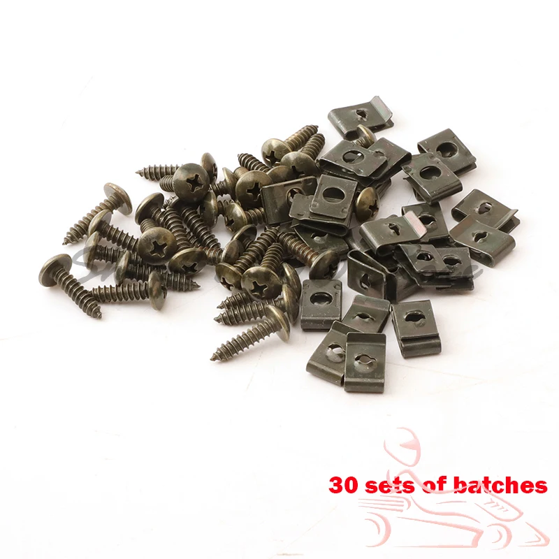 

30sets/lot Motorcycle Car Scooter ATV Moped Ebike Plastic Cover Metal Retainer Self-tapping Screw and Clips M4 M5