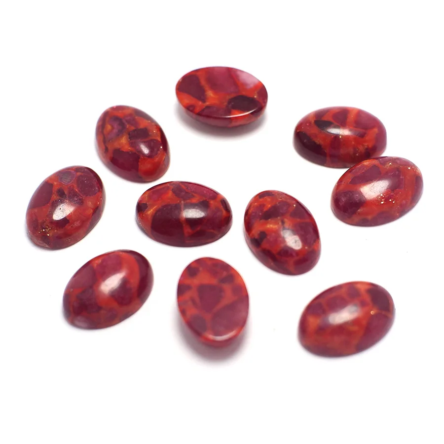 

6pcs Oval Natural Stone, Red Dragon Pattern Cabochon Stone14x10mm Oval Polished Flat Back Stone,Jewelry Necklace Bracelet Making