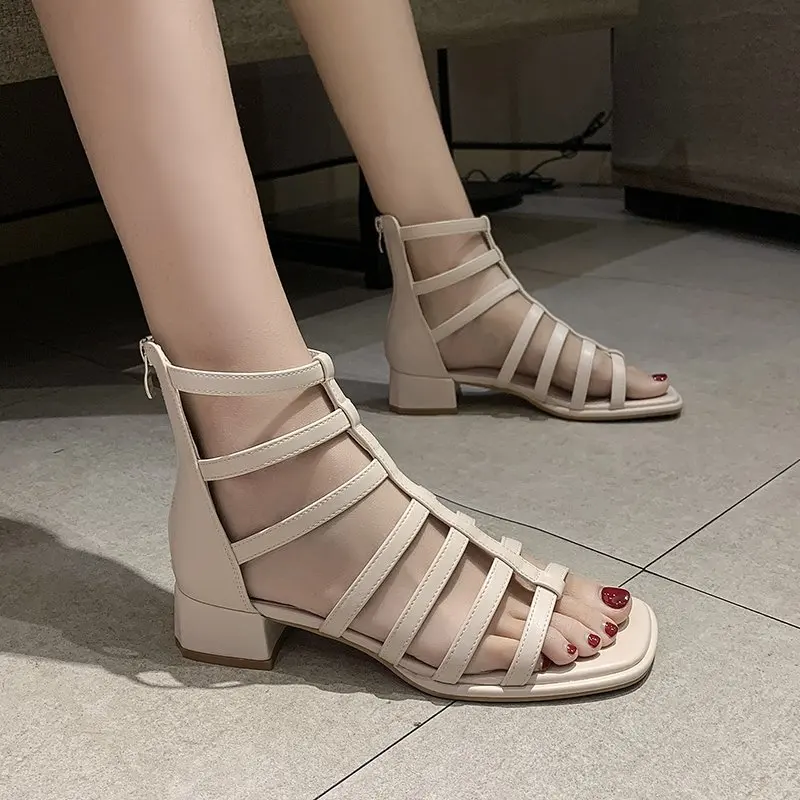 

Женские босоножки HKXN, Новинка лета 2022, босоножки на высоком каблуке, школьная модная повседневная обувь с открытым носком и высоким верхом в...