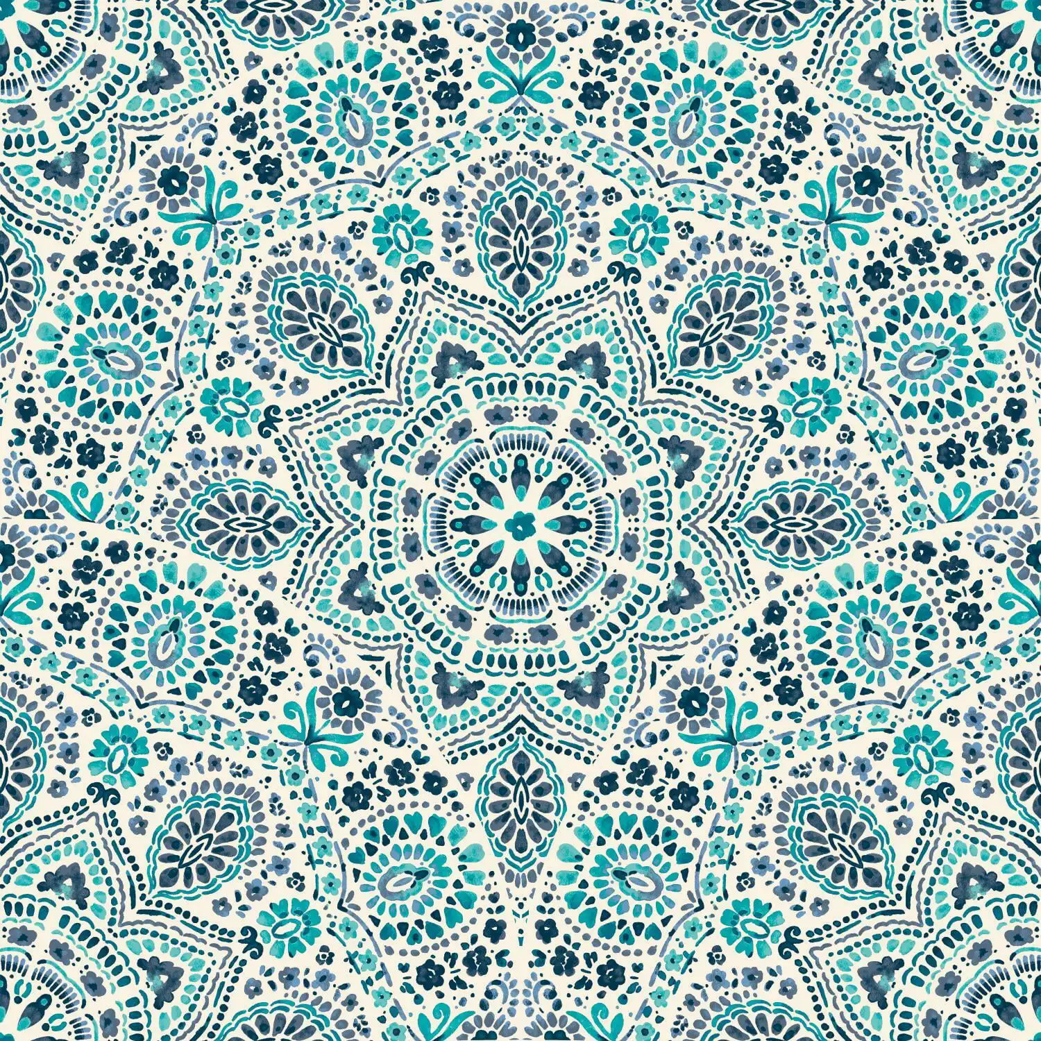 

Blue Peel and Stick Paisley Wallpaper, Soleil Fan, 18" x 18.86'