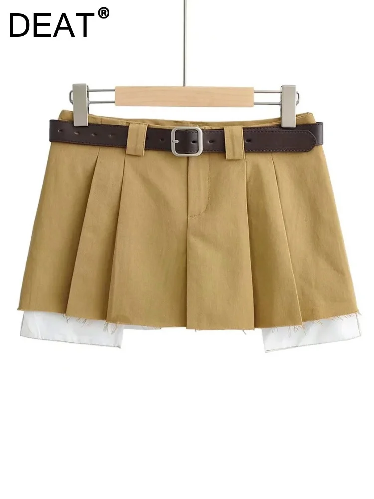 

DEAT 2022 new autumn fashion women low waist with belt clothes two pieces pleated mini skirt female short WY57604L