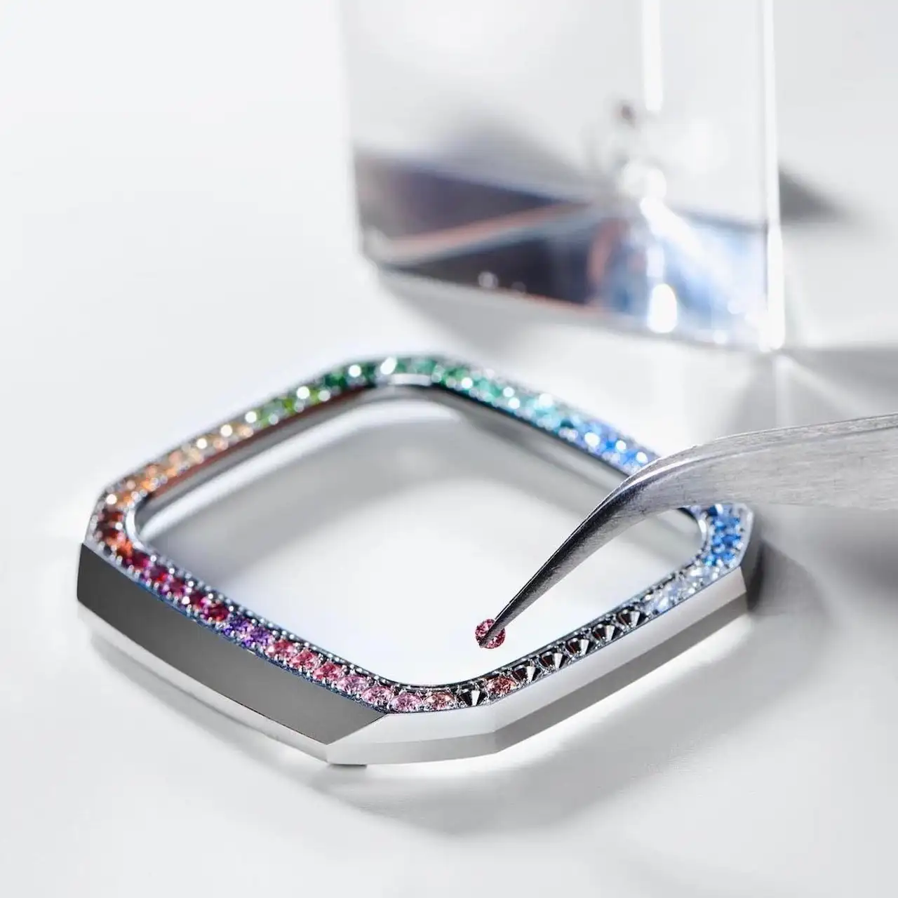 Diamond Modification Kit for Apple Watch 7 45mm Stainless Steel Case for Series Iwatch 6 5 4 SE 44MM Leather Band Luxury Frame