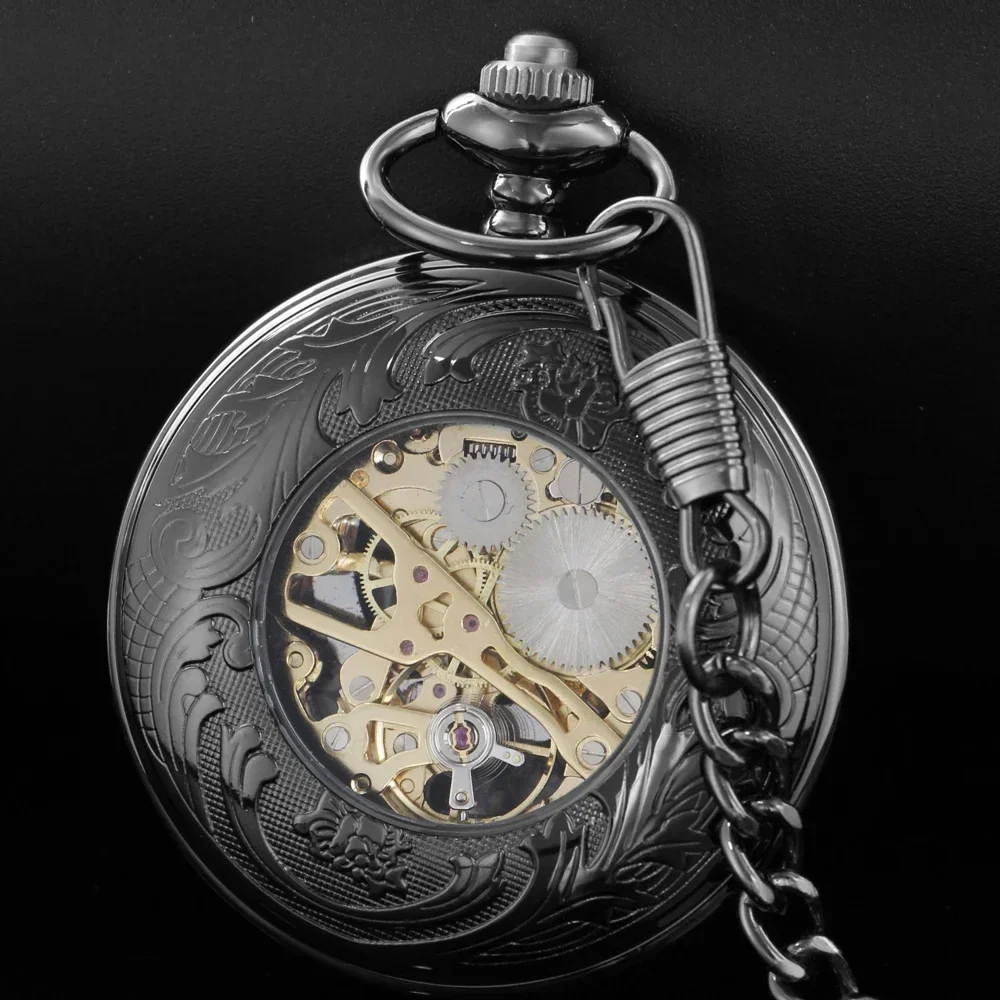 Черные ретро механические карманные часы для мужчин и женщин FOB ручной ветер