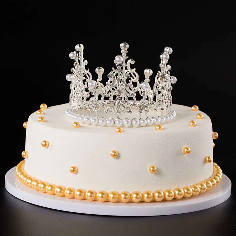 

1pcs Imitation Pearl Crown Cake Topper Baking Decor Kids Birthday Party Cake Dessert Accessories Elegant Wedding Supplies