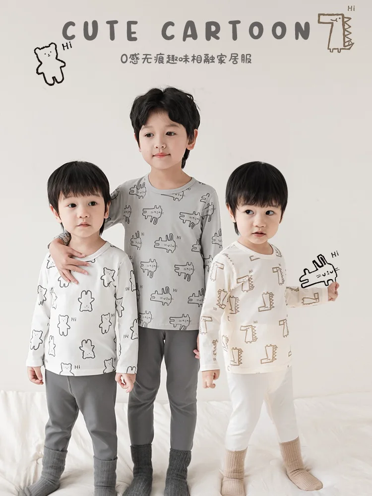 

Новый милый детский домашний костюм на осень, пижамные комплекты с круглым вырезом и длинными рукавами с принтом для мальчиков