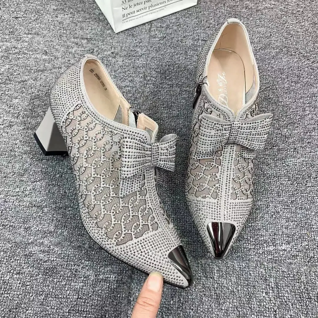 

2022 high heels shoes party mesh ladies party lace classics high heels crystal zipper crystal solid platform sandals