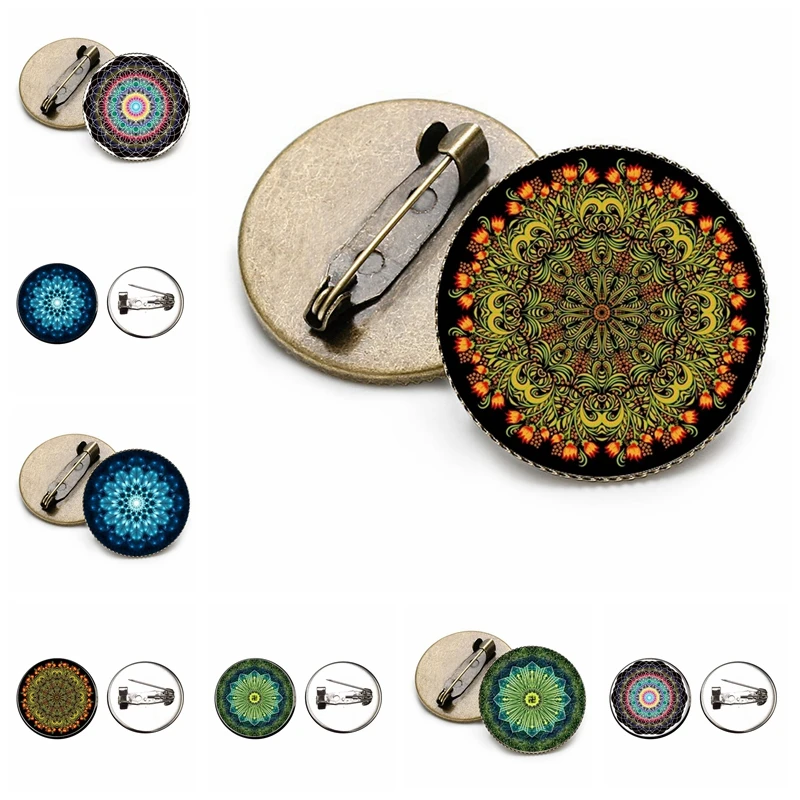 

Ethnic Style Kaleidoscope Mandala Pattern 20mm/25mm Glass Badge Cabochon Brooch Fashion Gift Jewelry for Men and Women