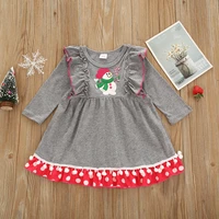 2022 new christmas childrens clothing autumn christmas snowman embroidered polka dot fur ball lace dress