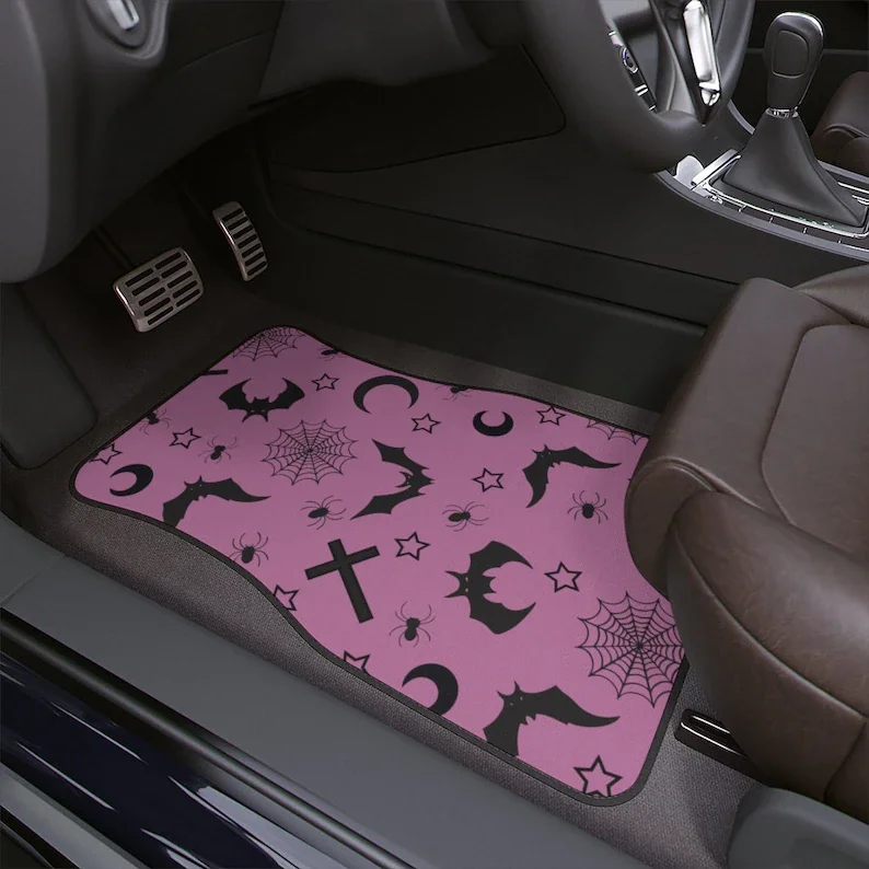 

Pastel goth Kawaii Car Floor Mats, pink with spooky elements Car Floor Mat decor, witchy cute car interior decor, Mystical witch