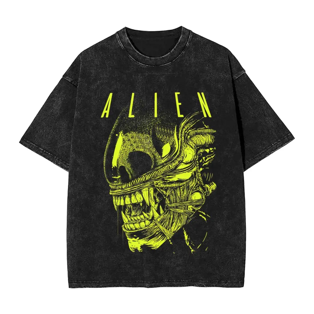 Фото Футболка Xenomorph Essential Alien Мужская/Женская, уютная промытая Футболка с принтом горячего тиснения, хлопковая рубашка в стиле Харадзюку, летняя футболка с коротким рукавом №1