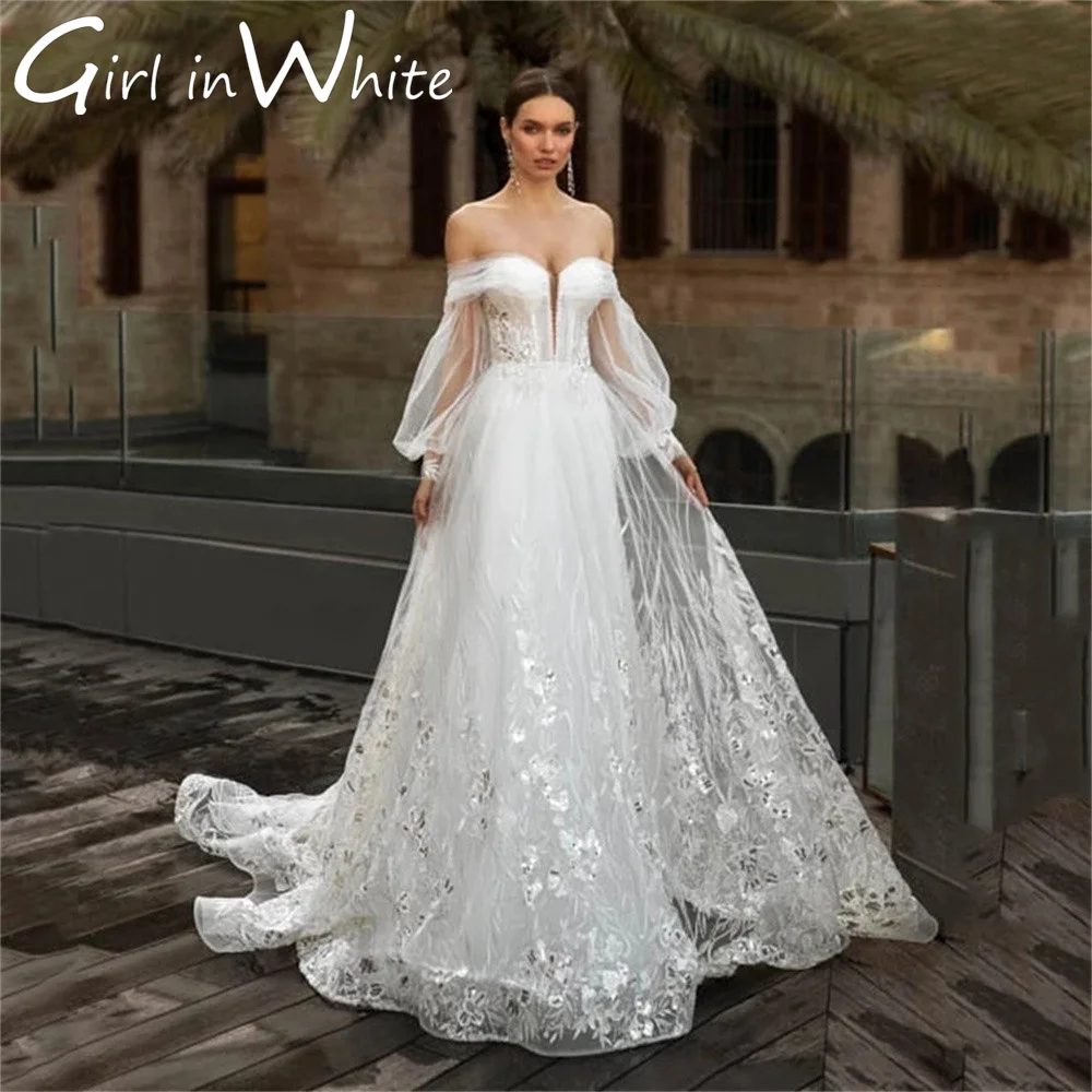 

Exquisite A-line Wedding Dress For Women Sweetheart Detachable Sleeves Wedding Gown Appliques Lace Up Back vestido de matrimonio