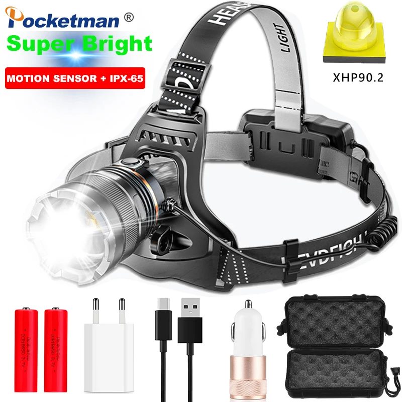 

Most Bright XHP90.2 LED Headlamp IR Motion Sensor Headlight Head Lamp Torch Spotlight Waterproof Camping Head Front Light