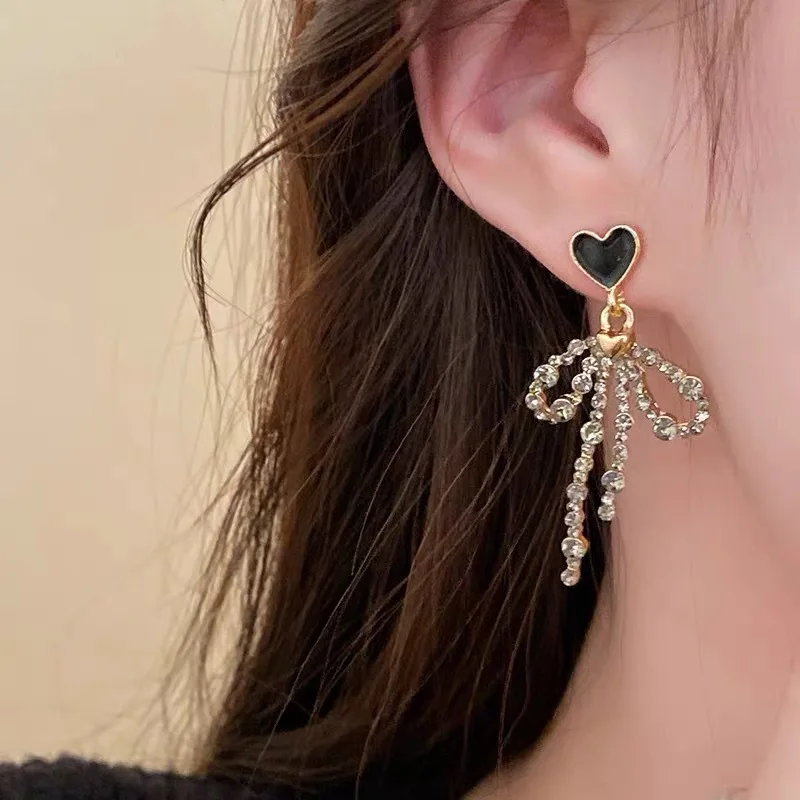 2024 новый дизайн чувственные черные серьги-кисточки с бантом модные ювелирные