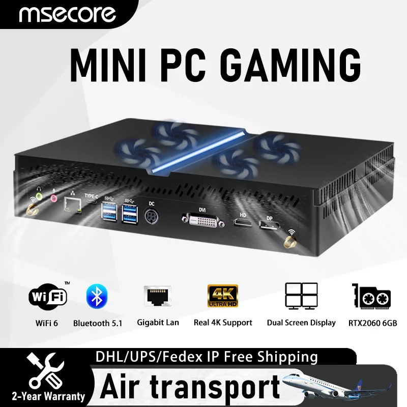 

MSECORE Intel Core i5 9600KF RTX2060 6GB Dedicated Card Mini PC Windows 11 Mini Computer Gaming Desktop PC 2xDDR4 Linux 4K Wifi6