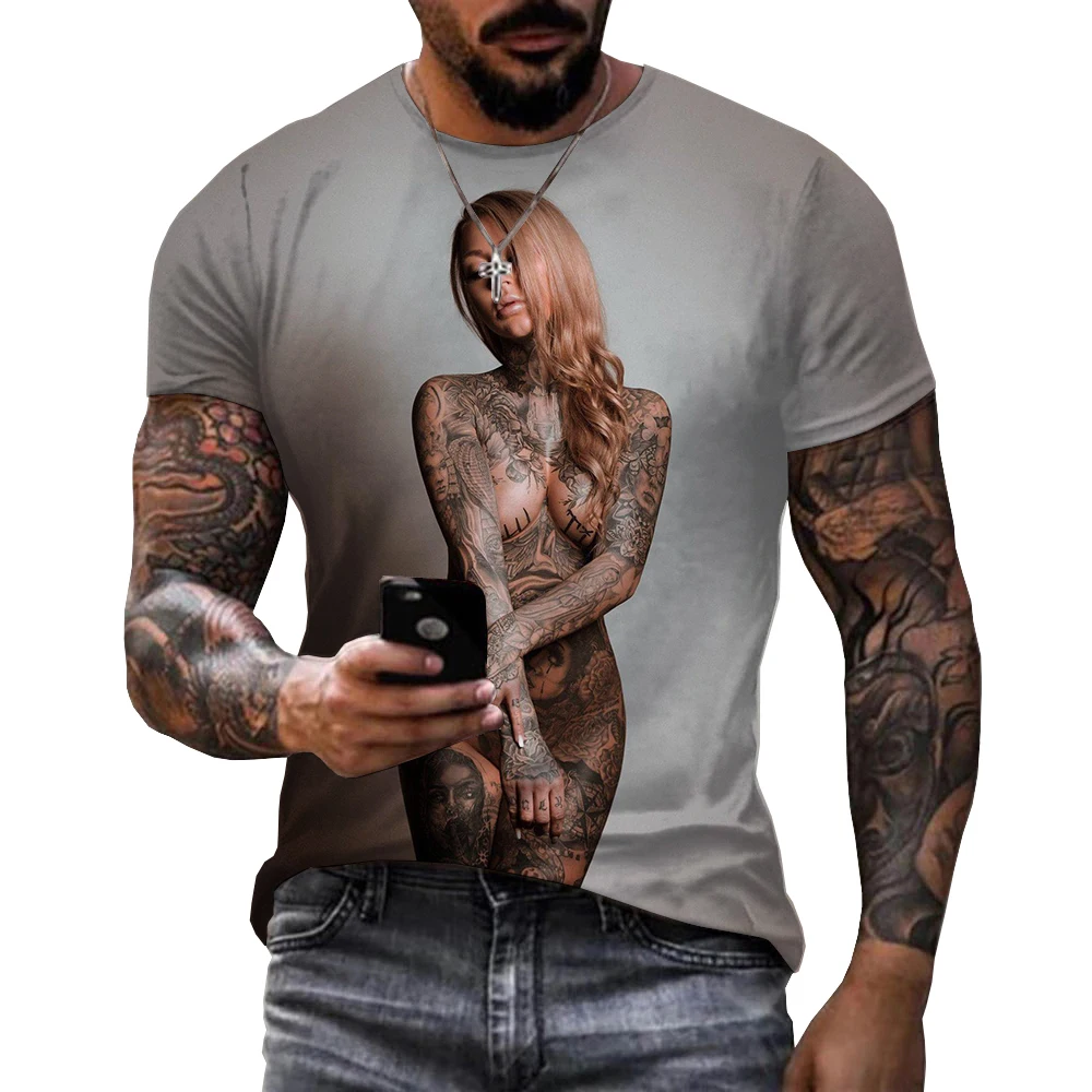 

Summer Men's Fashion Hot Selling 3d Printed Sexy Tattoo Model Men's T-shirt 2022 New Trend Casual Round Neck Oversized T-shirt
