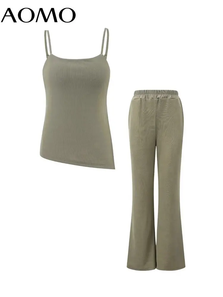 

AOMO 2023 Spring Women Tracksuit Camis Wide Leg Pants Suit 2 Pieces Sets Suits 2B46A