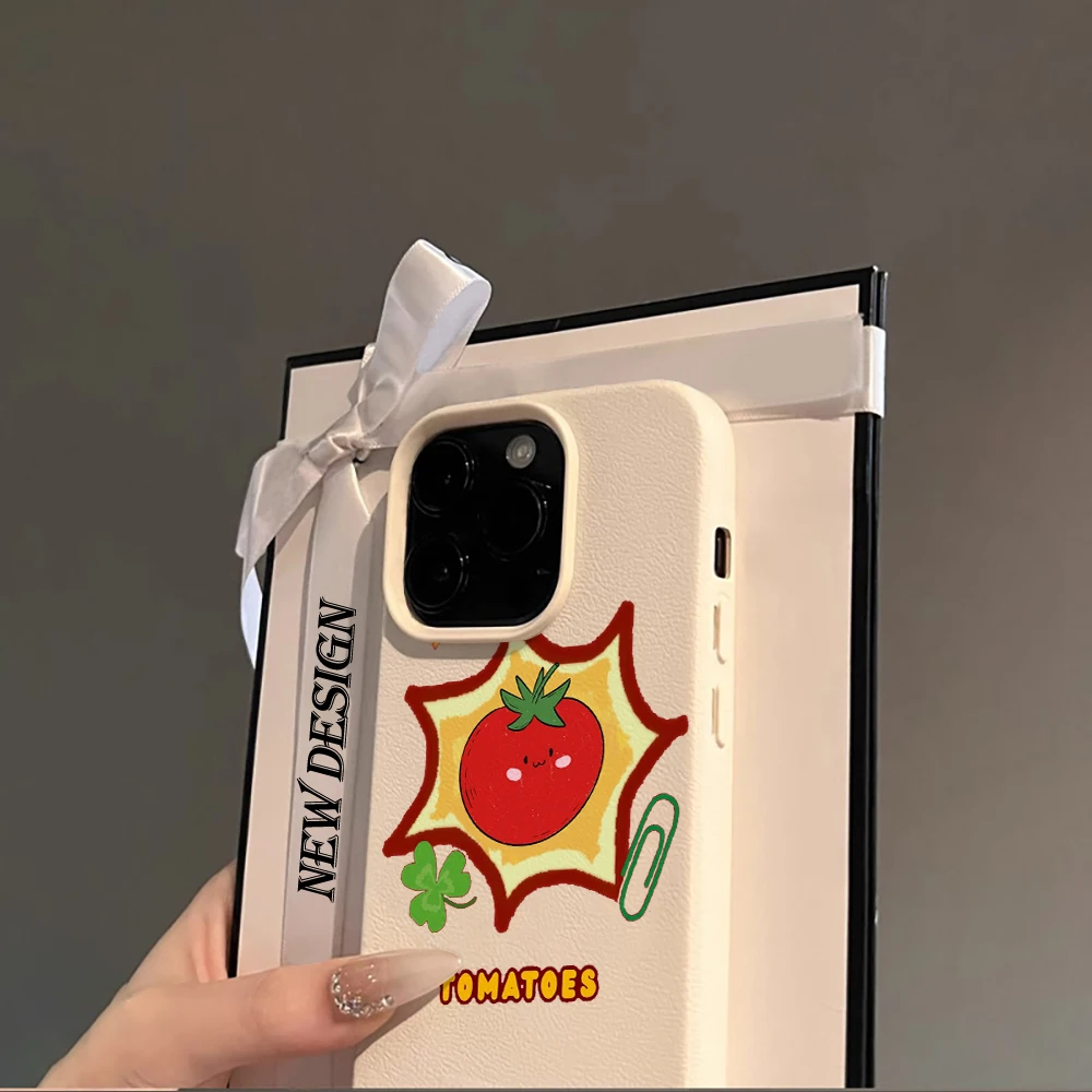 Фото Чехол с иллюстрацией свежих томатов для iPhone 17 Air 16 15 14 13 12 11 Pro Max Plus X, тонкий защитный чехол с текстурой личи №3