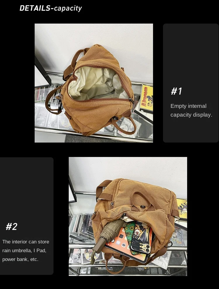 Large Capacity Washed Canvas Multi Shoulder Crossbody Bag Lazy Solid Color Small Backpack Casual Fashion Simple