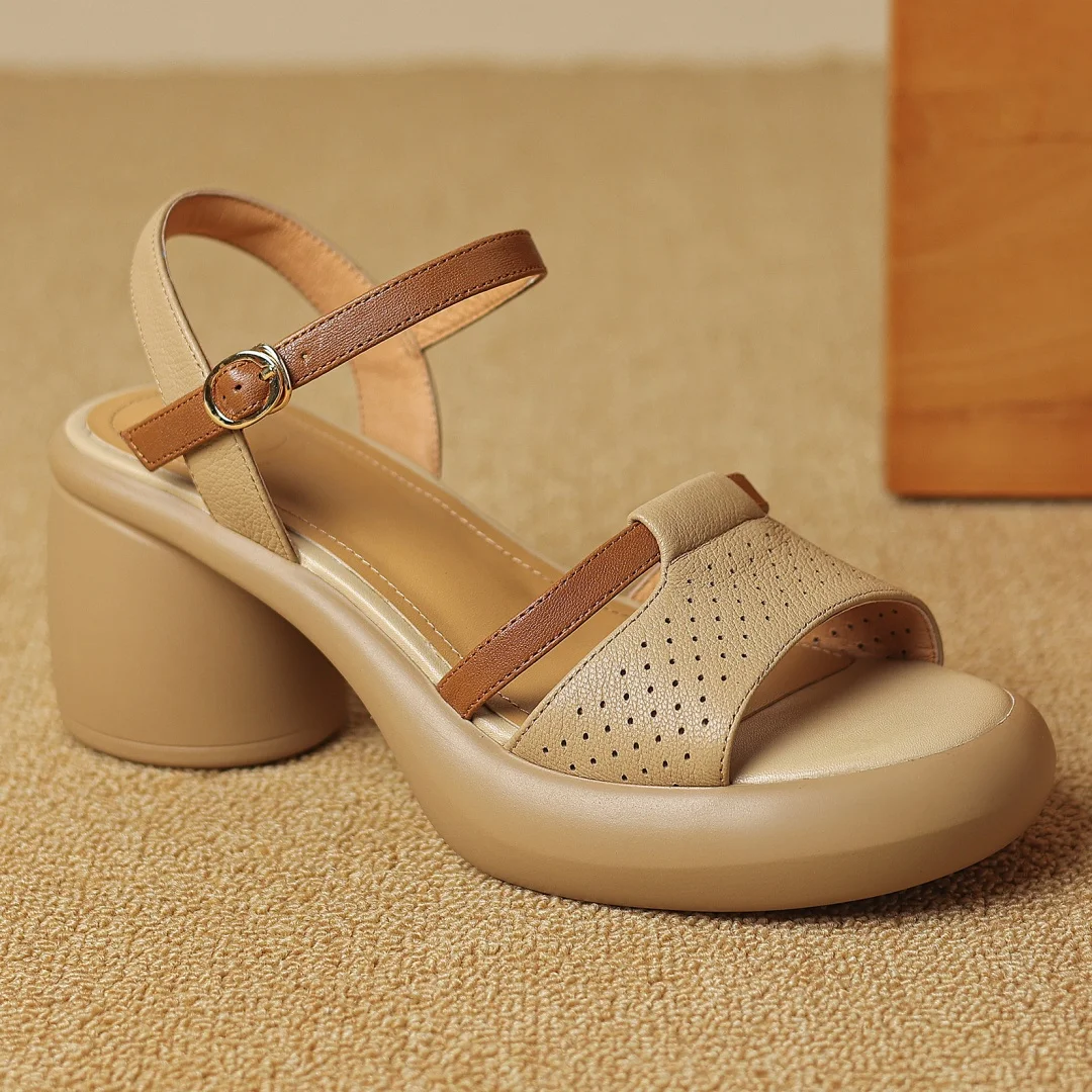 Сандалии женские из натуральной кожи лоскутные дышащие босоножки с ремешком на