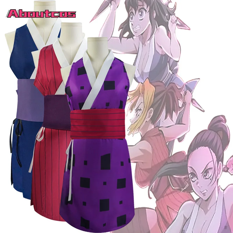 

Anime Demon Slayer Suma Hinatsuru Makio Cosplay Costume Kimetsu No Yaiba Season 2 Uzui Tengen Wives Women Colorful Uniform Dress
