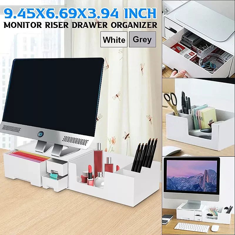 

Multi-function Desktop Monitor Stand Computer Screen Riser Wood Shelf Laptop Stand Desk Drawer Storage Rack Holder For Notebook