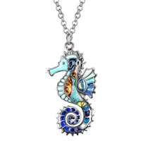 weveni enamel alloy metal cute ocean sea horse necklace pendant gifts animals fashion jewelry for women girls charms accessories
