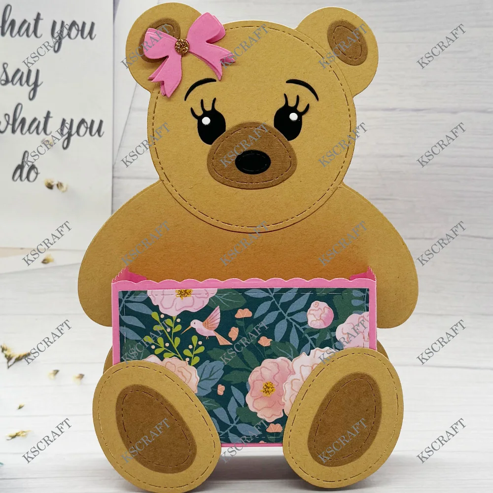KSCRAFT медведь карманная бирка режущие штампы трафареты для DIY Скрапбукинг
