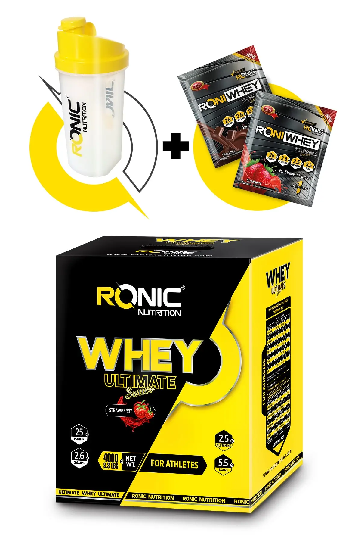 

Ultimate of Whey Protein Powder 4000 g Strawberry Flavored Shaker and 2 PCs Disposable Whey Protein