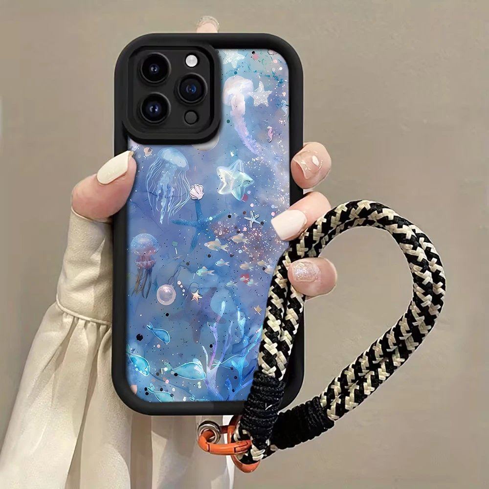 Фото Чехол для телефона Samsung Galaxy Note 20 Ultra S24 S25 S26 Plus S24 S23 FE S23 S24 S25 Ultra с ремешком-шнурком в виде сине-фиолетовой медузы №3