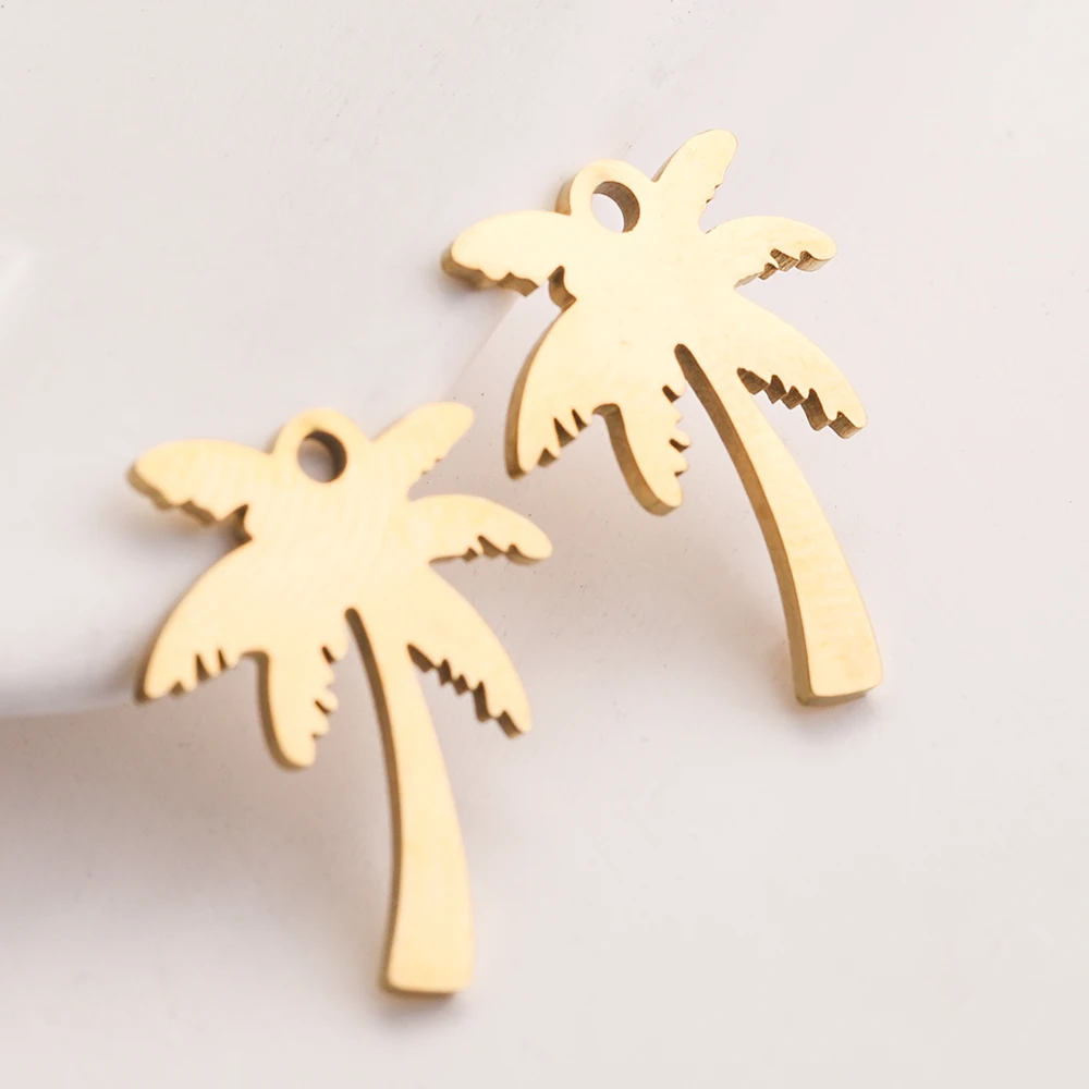 

5pcs 14*17mm Palm Tree Stainless Steel Gold Pendant Coconut Charms for DIY Jewelry Making Earrings Wholesale Necklace fashion