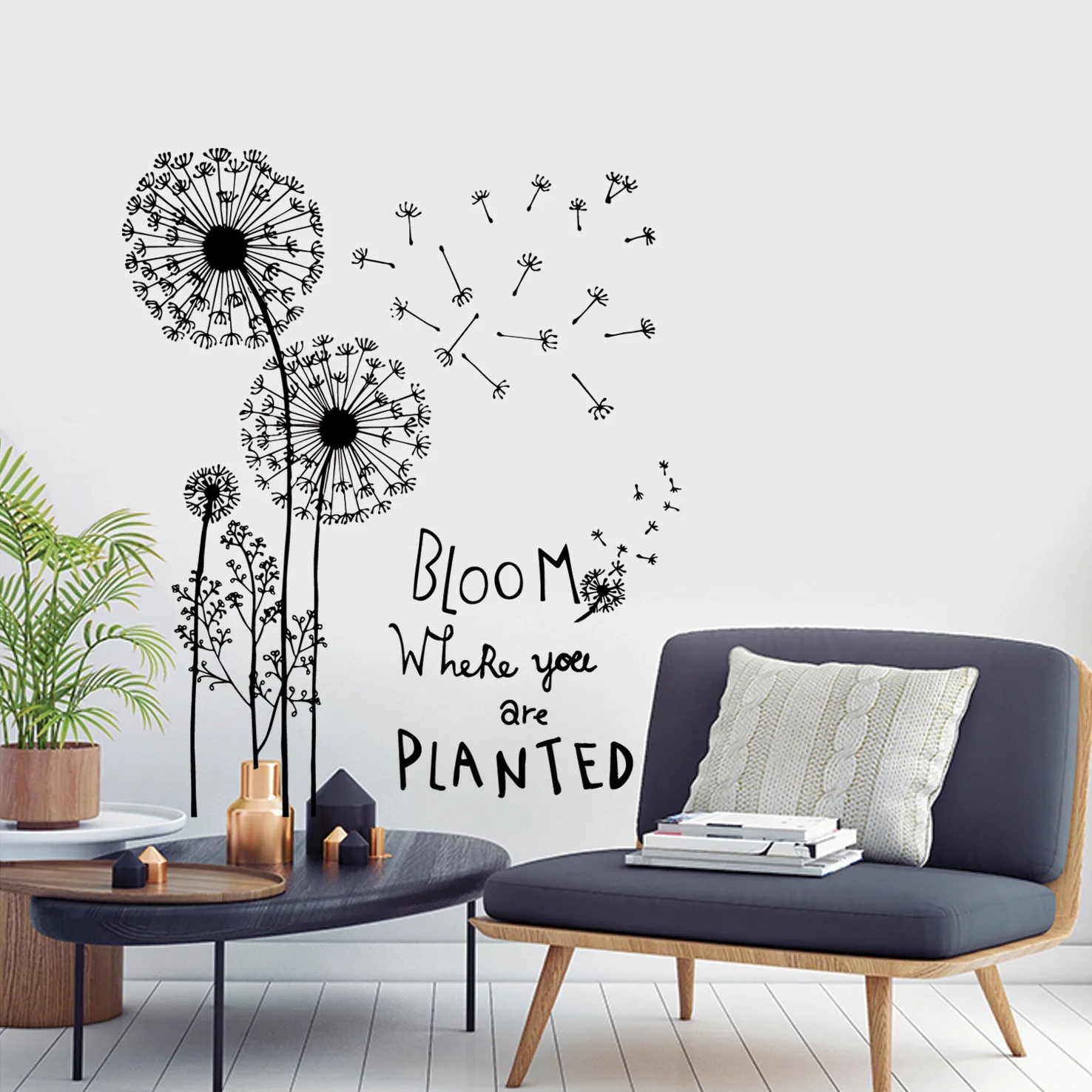 

Home Decor Living Room Black Dandelion Wall Stickers Hallway Corridor Wallpapers Self-adhesive Waterproof PVC Wall Decals