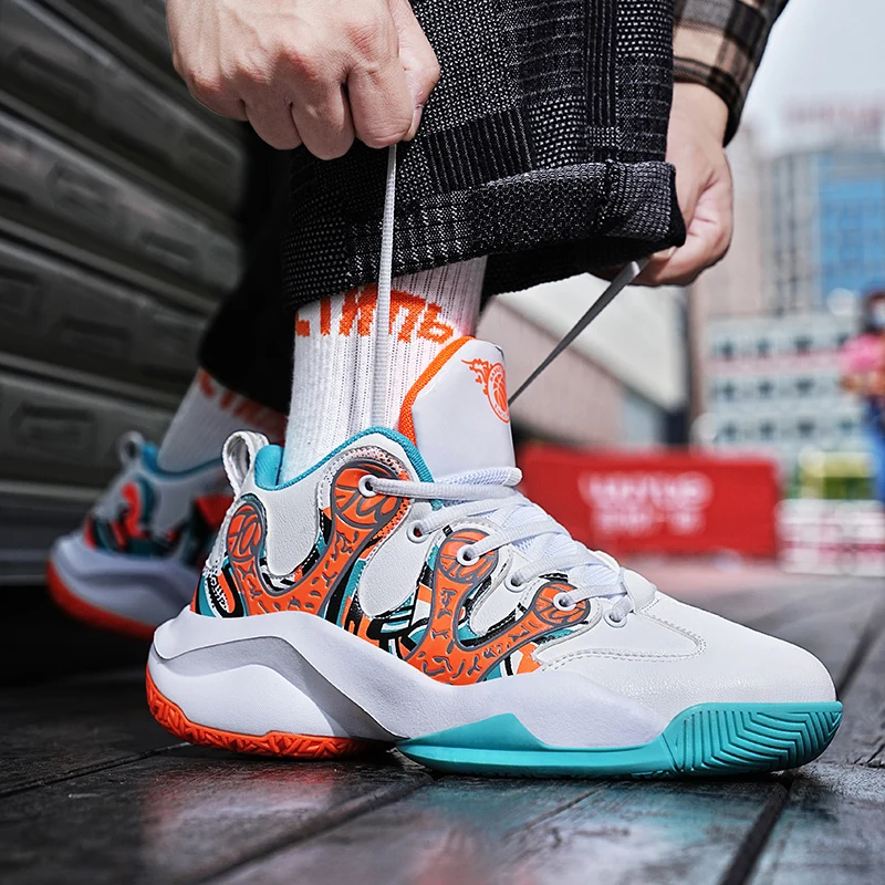 New Printed Basketball Shoes Men Teenagers Basketball Sneakers Breathable Cushioning Training Athletic Sneakers Men Sports Shoes